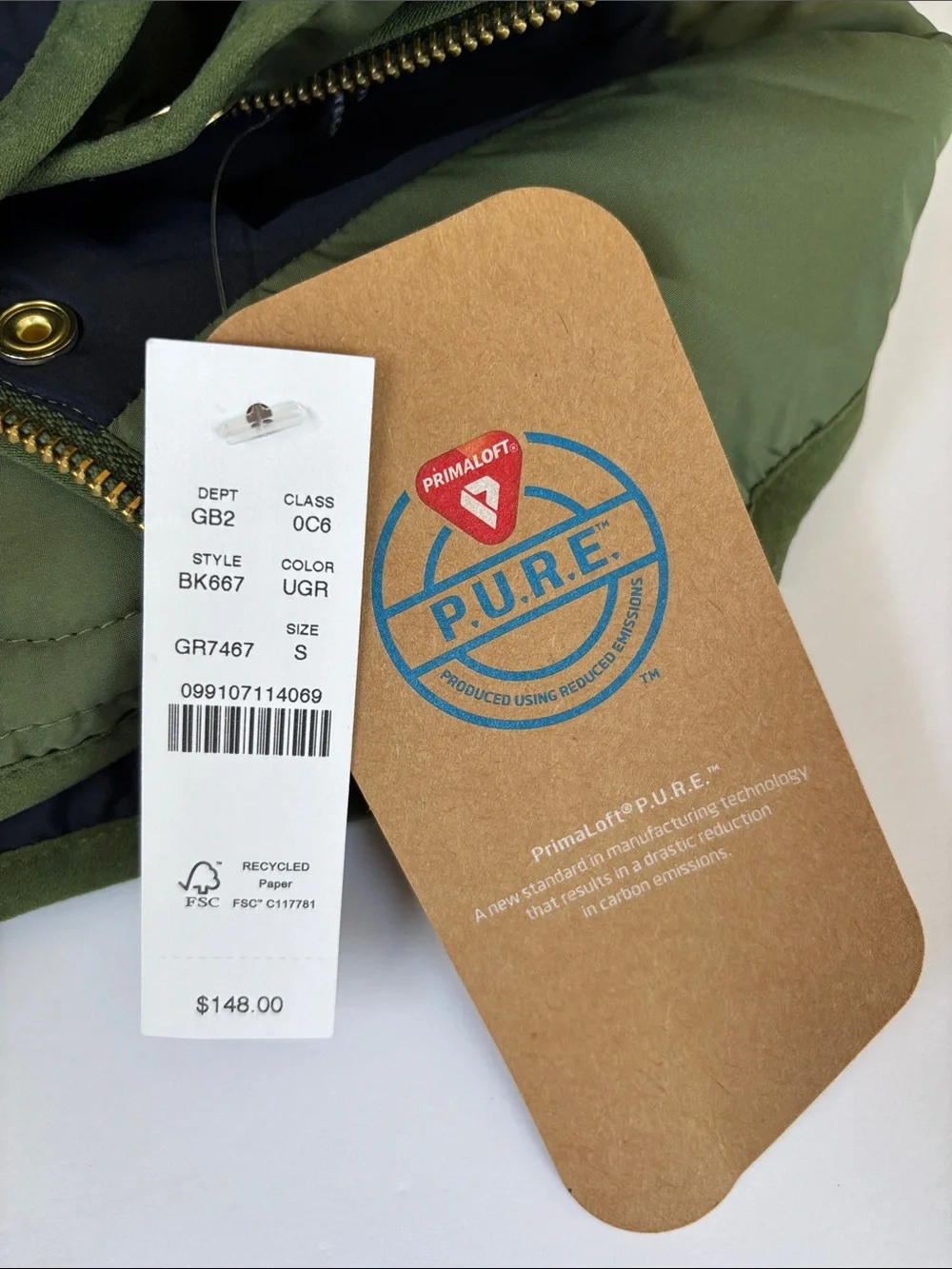 J Crew Green Primaloft Puffer Zip Snap‎ Vest Women’s Small $148